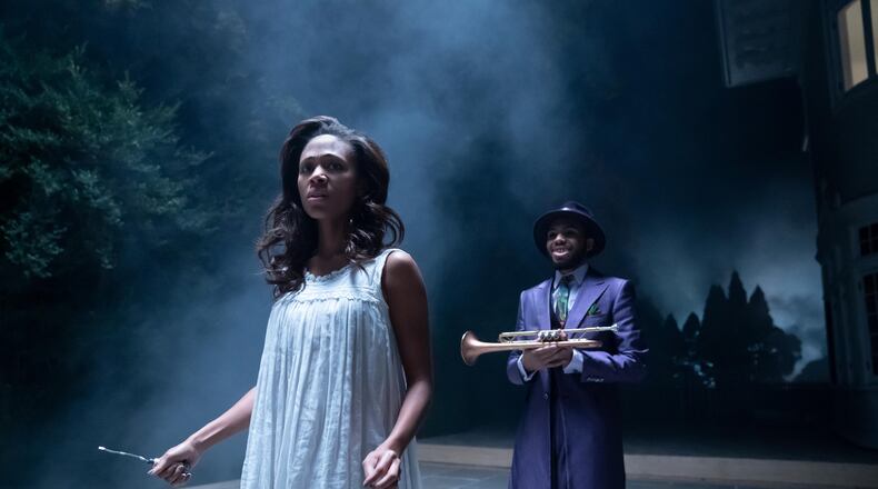 A New Orleans socialite wrestles with her past. Annie (Nicole Beharie) and Trumpeter (Anthony Harvey), shown. (Photo by: Barbara Nitke/Hulu)
