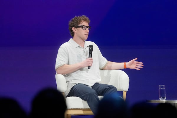 Meta Founder and CEO Mark Zuckerberg speaks at LlamaCon 2025, an AI developer conference, in Menlo Park, Calif., Tuesday, April 29, 2025. (AP Photo/Jeff Chiu)