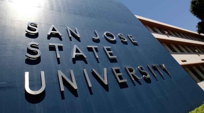 FILE - An exterior view of San Jose State University is seen, June 30, 2011, in San Jose, Calif. (AP Photo/Paul Sakuma, File)