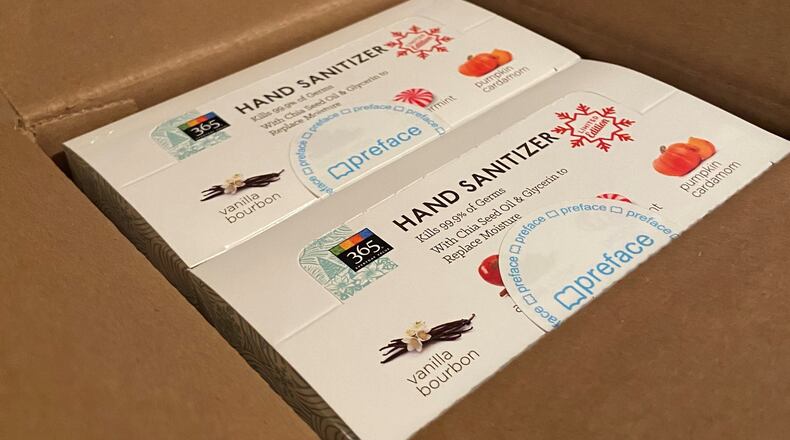 Preface, a local nonprofit geared toward childhood literacy, partnered with two Gwinnett County schools to give away hand sanitizer Monday during the free meal distribution. Supplies are limited to one per family and are being distributed on a first-come basis. CONTRIBUTED