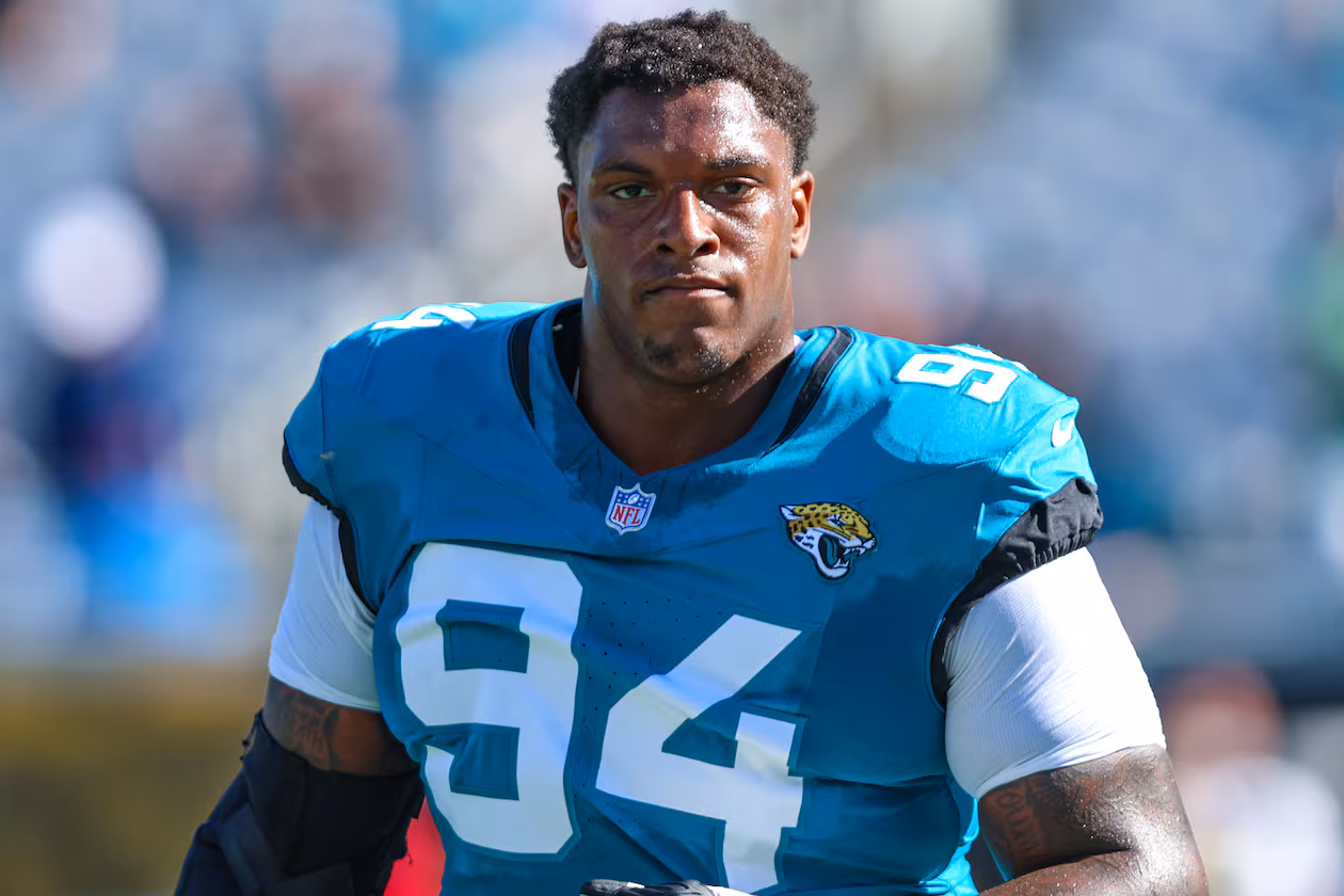 Jacksonville Jaguars defensive tackle Maason Smith leaves the field after warm-ups before an NFL football game against the New York Jets, Sunday, Dec. 14, 2025, in Jacksonville, Fla. (Gary McCullough/AP File)