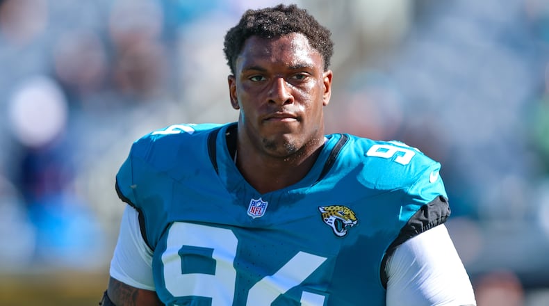 Jacksonville Jaguars defensive tackle Maason Smith leaves the field after warm-ups before an NFL football game against the New York Jets, Sunday, Dec. 14, 2025, in Jacksonville, Fla. (Gary McCullough/AP File)