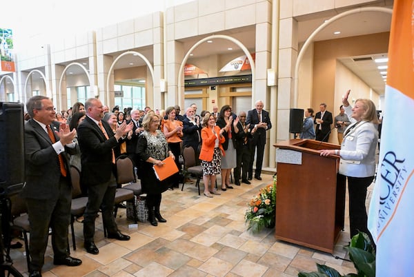 Penny L. Elkins (right) was announced as Mercer's next president at a ceremony in Macon on Friday. (Jason Vorhees/The Macon Melody)