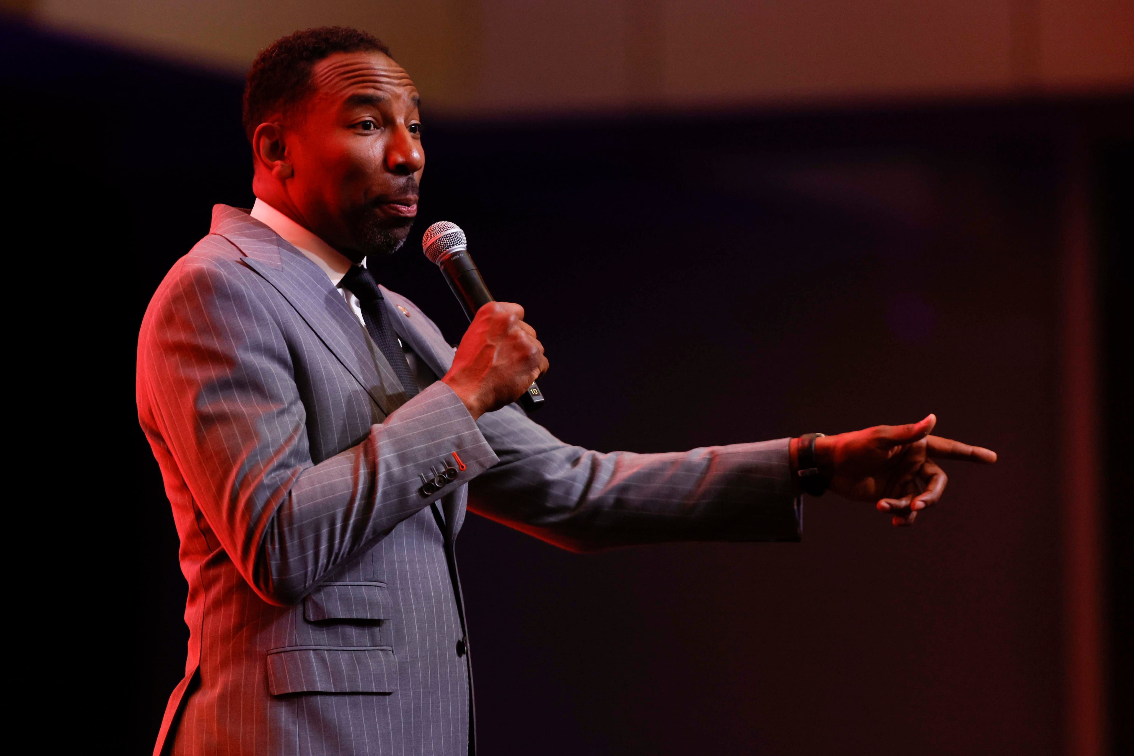 Atlanta Mayor Andre Dickens addresses guests at the Metro Atlanta Chamber’s annual meeting held at the College Football Hall of Fame on Thursday, Nov. 13, 2025, in Atlanta. The meeting highlighted the upcoming FIFA 2026 World Cup and emphasized the importance of the sports industry. (Miguel Martinez/AJC)
