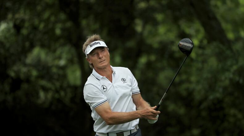 We have a weekend Bernhard Langer sighting at the Masters, here teeing off at No. 2 last Saturday. (Photo by Mike Ehrmann/Getty Images)