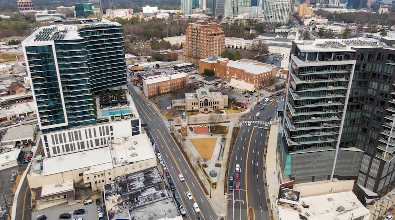 January 26, 2021 Buckhead - Aerial photography shows Buckhead Skyline on Tuesday, January 26, 2021. The quest for cityhood in Buckhead has several hurdles to clear before it becomes reality, but leaders behind a new group exploring the issue say they are confident they have a chance.(Hyosub Shin / Hyosub.Shin@ajc.com)