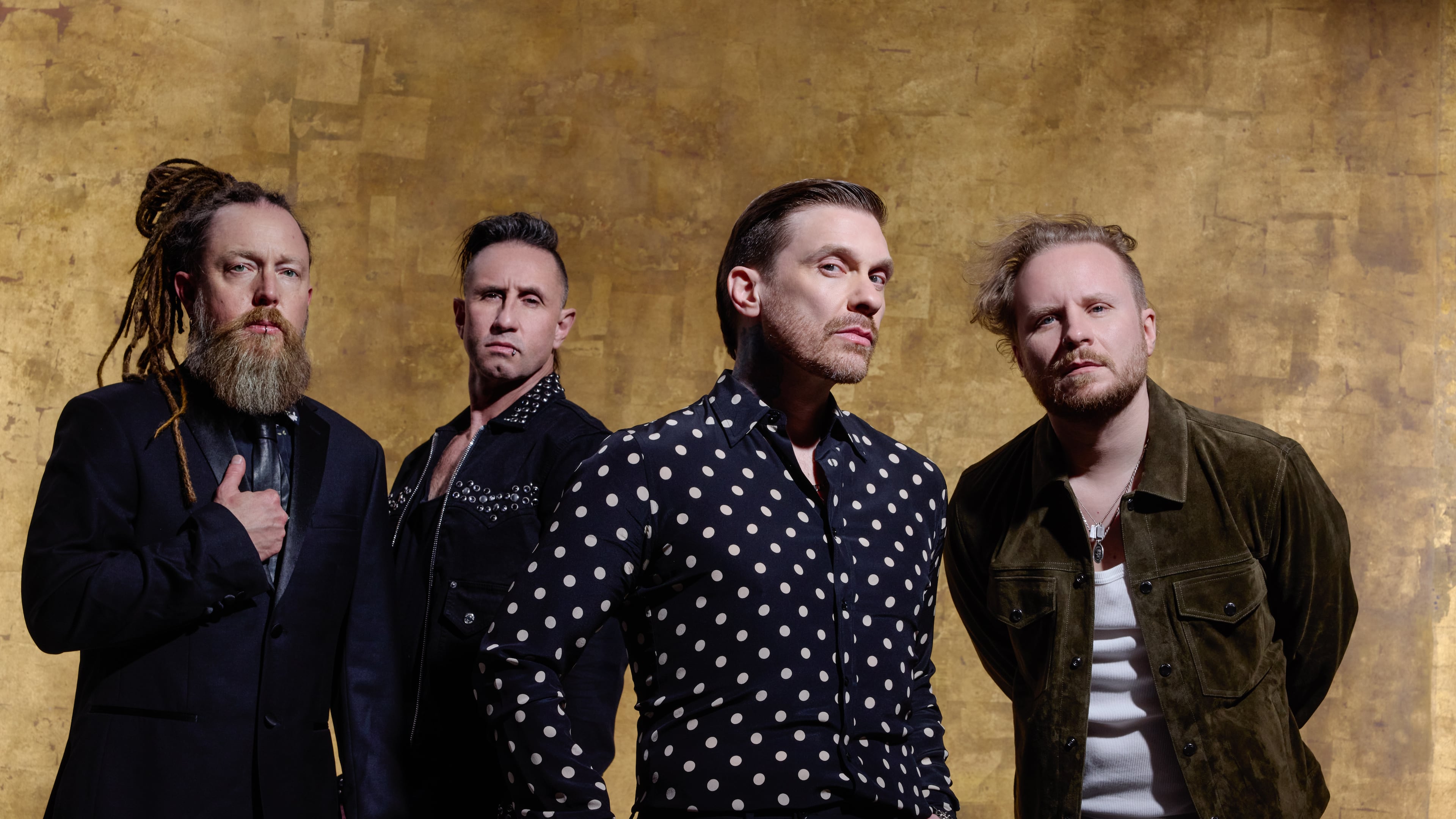 Shinedown includes (from left) Barry Kerch (drummer), Eric Bass (bassist), Brent Smith (lead singer) and Zach Myers (guitarist). (Courtesy of Ebru Yildiz)