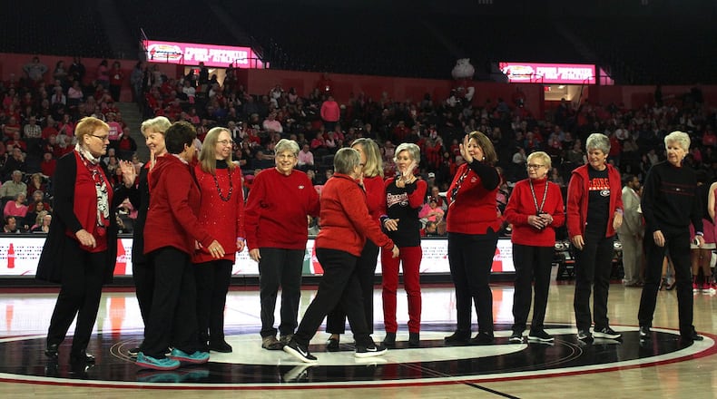 A 1969 women's basketball team at the University of Georgia is honored at the UGA Lady Bulldogs' game against the Florida Gators game on Sunday, Feb. 10, 2019 at Stegeman Coliseum. SAVANNAH COLE / SPECIAL TO THE ATLANTA JOURNAL- CONSTITUTION
