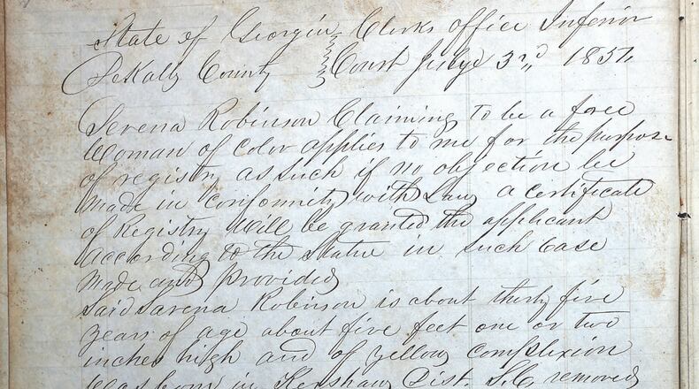 The Freeman Record documented the names, ages, birth places, residences and brief descriptions of all free African Americans residing in DeKalb County from 1851 to 1864, according to the history center.