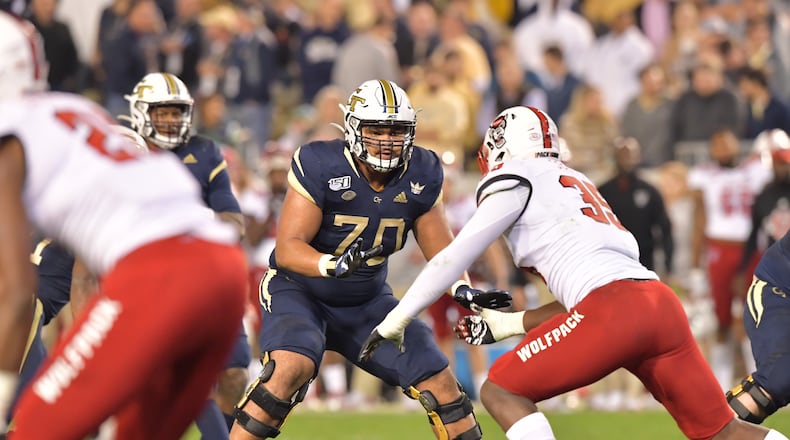Georgia Tech tackle Jared Southers (70) sets a block against North Carolina State.