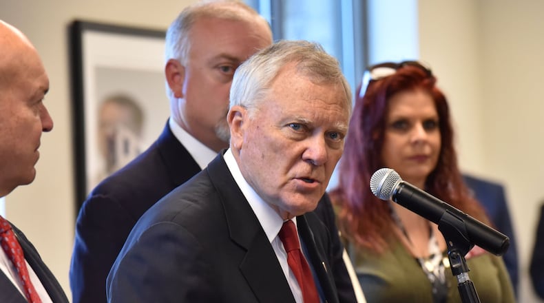 Gov. Nathan Deal announced plans for Chattahoochee Technical College’s aviation academy at Silver Comet Field on Friday, October 12, 2018. HYOSUB SHIN / HSHIN@AJC.COM