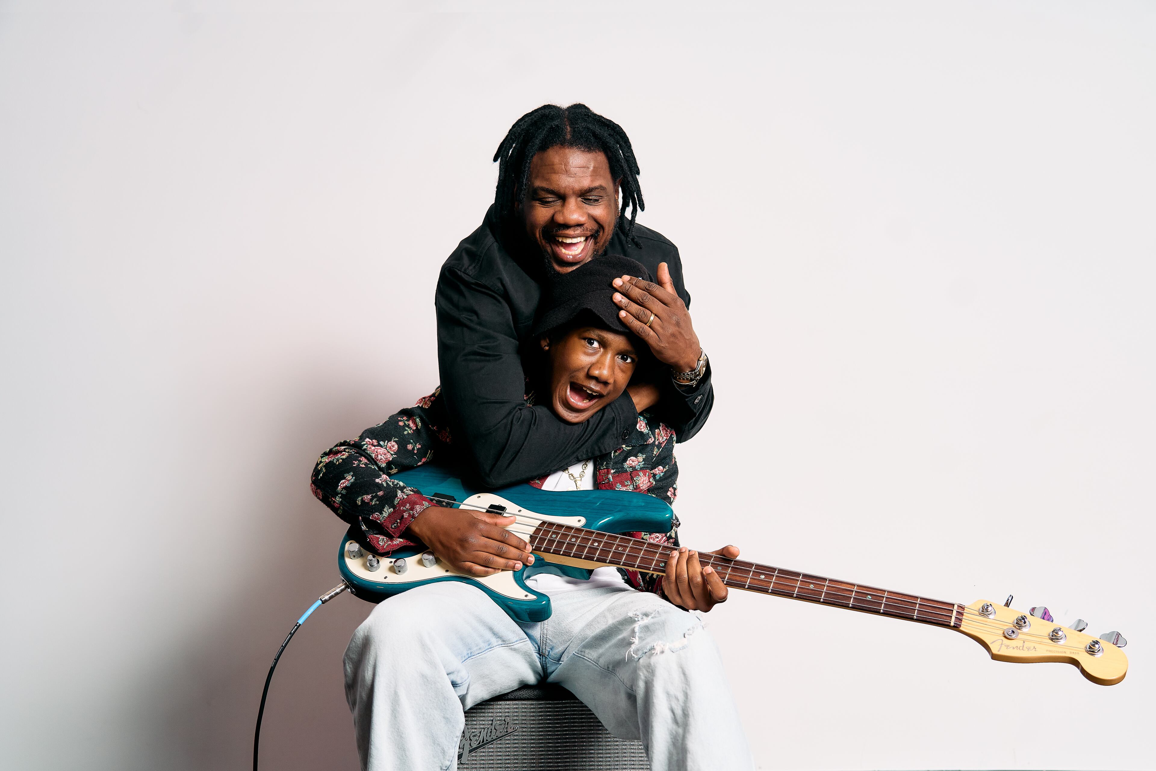 Theron (pictured at the top) and his 12-year-old son Amir formed the children's musical partnership Sumo's World, which debuted in March. Their next single, "Koala" drops on June 13, 2025. Handout