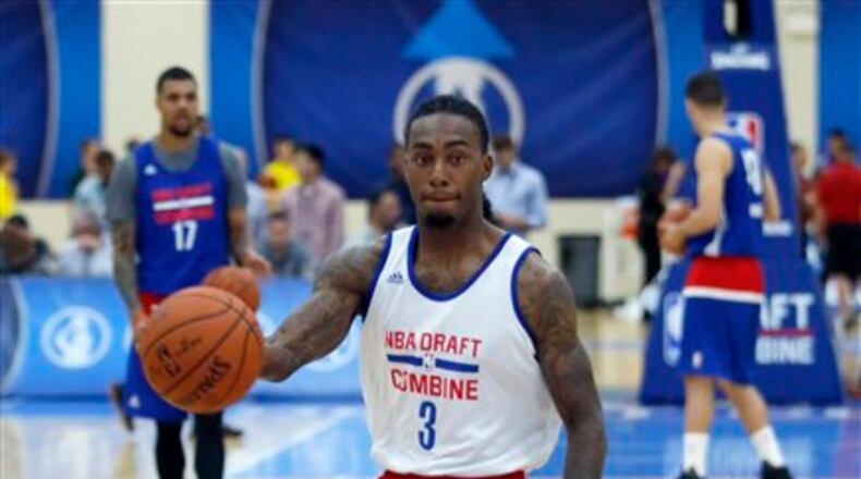 Anthony "Cat" Barber from North Carolina Stateparticipates in an NBA draft basketball combine Thursday, May 12, 2016, in Chicago. (AP Photo/Charles Rex Arbogast)