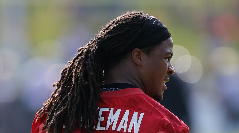 Devonta Freeman left Sunday's practice early with a 'heat issue'.