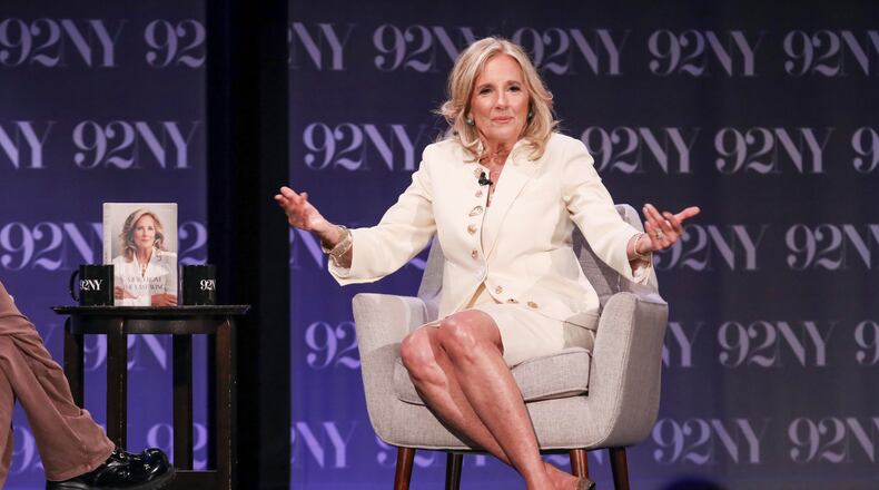 Educator and former First Lady of the United States Jill Biden in conversation at The 92nd Street Y on Tuesday, June 2, 2026, in New York. (Photo by Andy Kropa/Invision/AP)