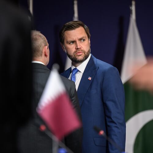 US Vice President JD Vance prior to a quadrilateral meeting between the United States, Iran, Pakistan and Qatar at the Burgenstock luxury hotel complex overlooking Lake Lucerne, Switzerland, Sunday June 21, 2026. (Fabrice Coffrini/Keystone via AP)