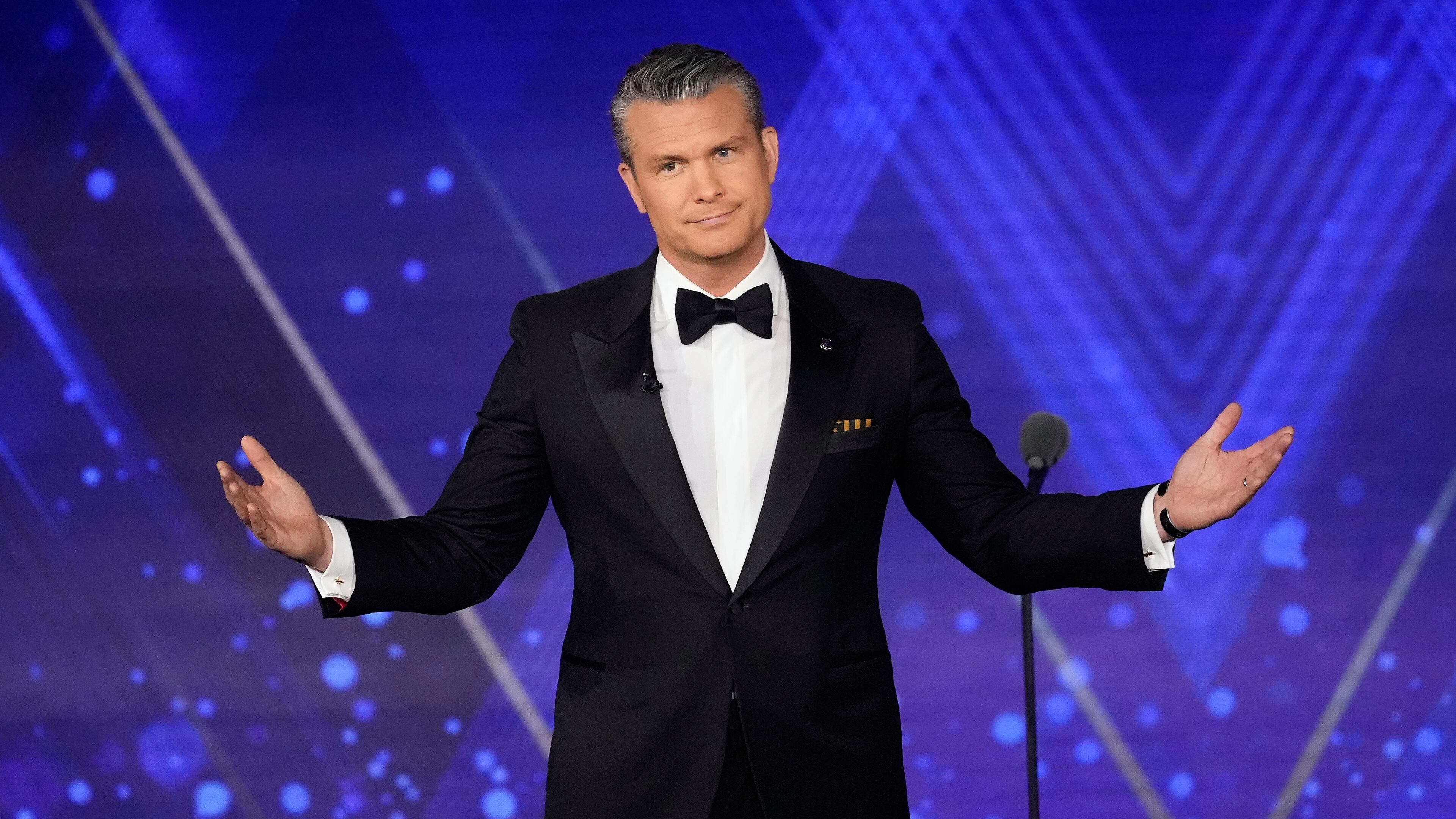 U.S. Secretary of Defense Pete Hegseth gestures while speaking during the FOX Nation Patriot Awards event Thursday, Nov. 6, 2025, in Greenvale, N.Y. (AP Photo/Frank Franklin II)