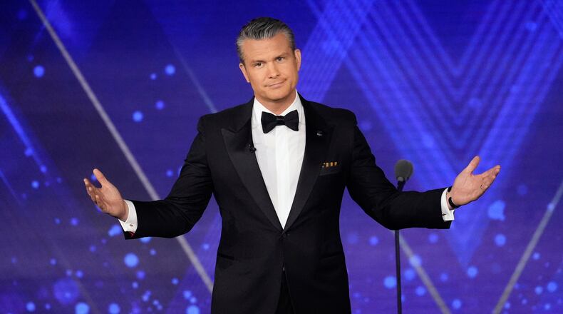 U.S. Secretary of Defense Pete Hegseth gestures while speaking during the FOX Nation Patriot Awards event Thursday, Nov. 6, 2025, in Greenvale, N.Y. (AP Photo/Frank Franklin II)