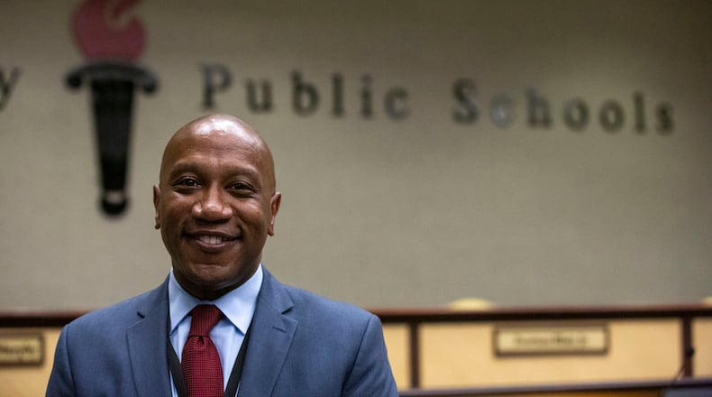 Gwinnett County Public Schools Superintendent Calvin Watts poses at the J. Alvin Wilbanks Instructional Support Center in Suwanee. Watts recently described the district's participation in a national effort to transform public education. (Rebecca Wright for The Atlanta Journal-Constitution)