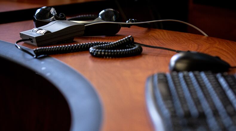 An empty desk is shown in the training center at the City of Atlanta 911 Communications Center in Atlanta, Ga. on Wednesday, Dec. 23, 2020. (Casey Sykes for The Atlanta Journal-Constitution)