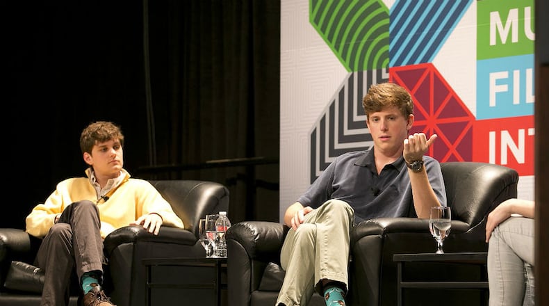 Tyler Droll, left, and Brooks Buffington talk about their social media app, Yik Yak.