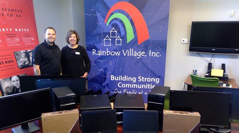 Rainbow Village recently received donations of computers and Wi-Fi adaptors from X-Cel Specialty Contacts and CentricsIT. (Courtesy Rainbow Village)