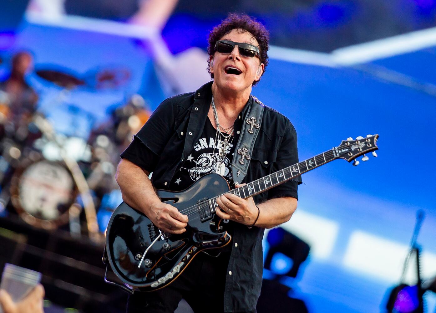 Journey blasted through their mega hits with Arnel Pineda commanding the crowd with his vocal chops at a concert with Def Leppard at Truist Park in Atlanta on July 13, 2024. (RYAN FLEISHER FOR THE ATLANTA JOURNAL-CONSTITUTION)