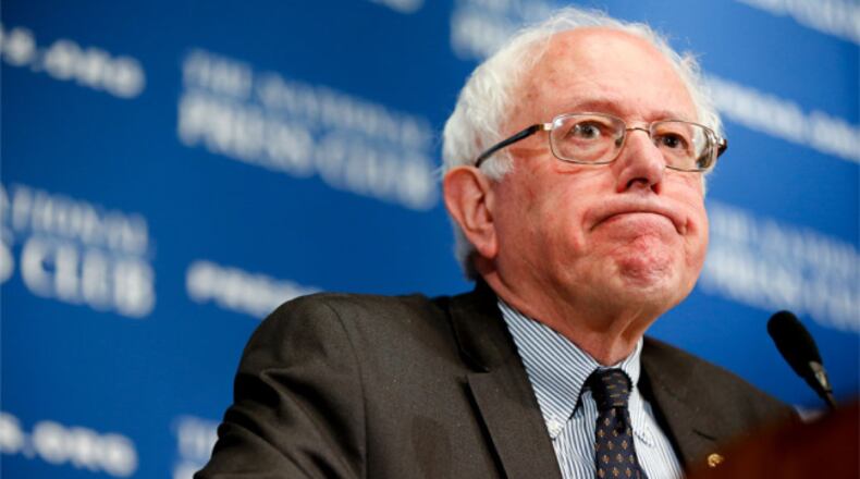Sen. Bernie Sanders, I-Vt., speaks at a luncheon at the National Press Club on Monday, March 9, 2015 in Washington. Sanders, an independent who caucuses with Democrats, is considering running for the 2016 Democratic nomination as a liberal alternative to Hillary Clinton, focusing on income inequality and climate change. (AP Photo/Andrew Harnik)