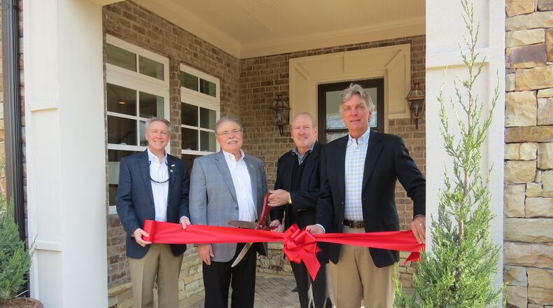 Councilmember Weare Gratwick, (Post 6), Mayor Mike Mason and Peachtree Residential Properties CEO, Dave Borreson, and Alex Rickenbacker, President, at the opening of the Oglethorpe, single-family home community on Spalding Drive in Peachtree Corners. Courtesy City of Peachtree Corners