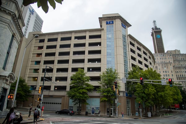 The exterior of the T Parking Deck at the Georgia State University campus in Atlanta. GSU permits students to bring cars to college but parking spots may be hard to find. (Alyssa Pointer/AJC 2021)
