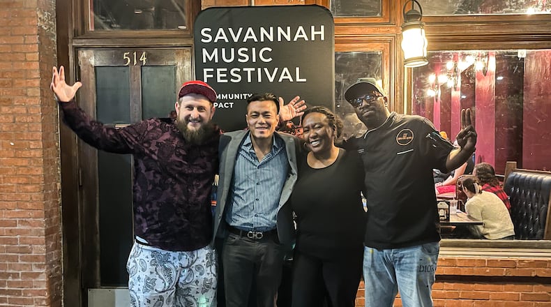 West Broad Bandshell co-owners (left to right) William LaFlower, Michael Yoon, Tanika Hamilton and Romie Cummings. The restaurant hosted a Savannah Music Festival event in early March. (Courtesy of West Broad Bandshell)