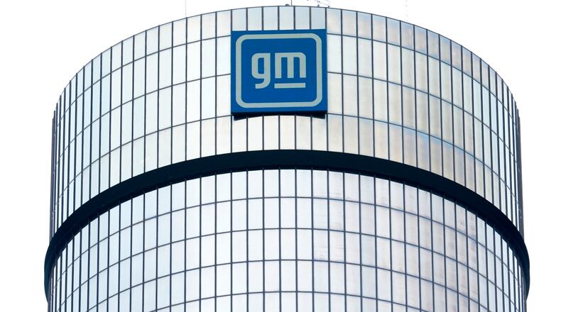 FILE - The General Motors logo is displayed at its headquarters in Detroit on April 24, 2024. (AP Photo/Paul Sancya, File)