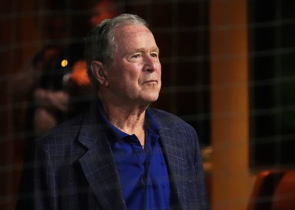 FILE - Former President George W. Bush attends a baseball game, May 15, 2025, in Arlington, Texas. (AP Photo/LM Otero, File)