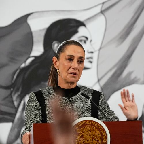 FILE - Mexican President Claudia Sheinbaum speaks during her daily morning press conference at the National Palace in Mexico City, Nov. 28, 2025. (AP Photo/Marco Ugarte, File)