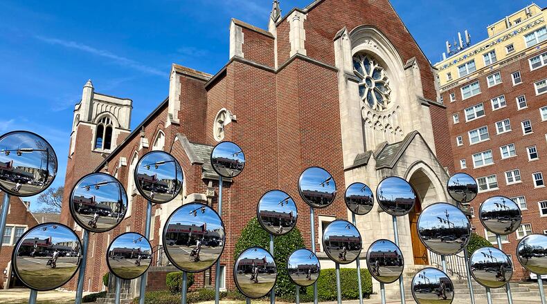 Gregor Turk’s “Assembly” is installed outside Druid Hills Presbyterian Church. (Photo Courtesy of Gregor Turk)