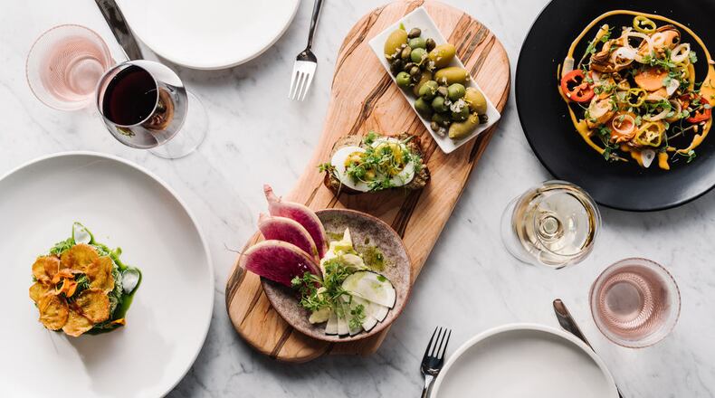 A spread of food and wine at Aix