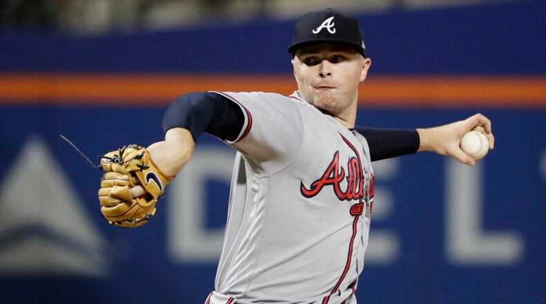Braves’ Sean Newcomb delivers a pitch against the New York Mets on Wednesday. (AP Photo/Frank Franklin II)