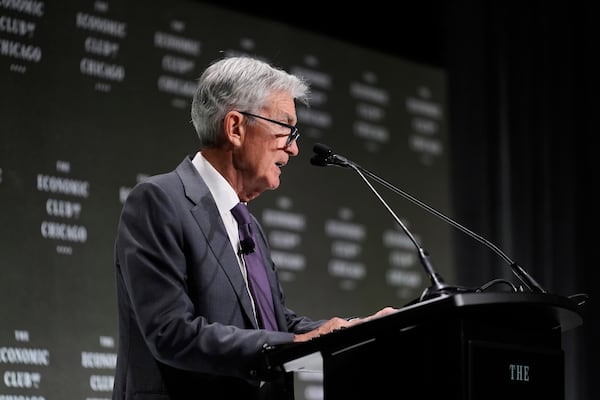 Chair of the Board of Governors of the Federal Reserve System Jerome Powell speaks during an event hosted by the Economic Club of Chicago, Wednesday, April 16, 2025, in Chicago. (AP Photo/Erin Hooley)