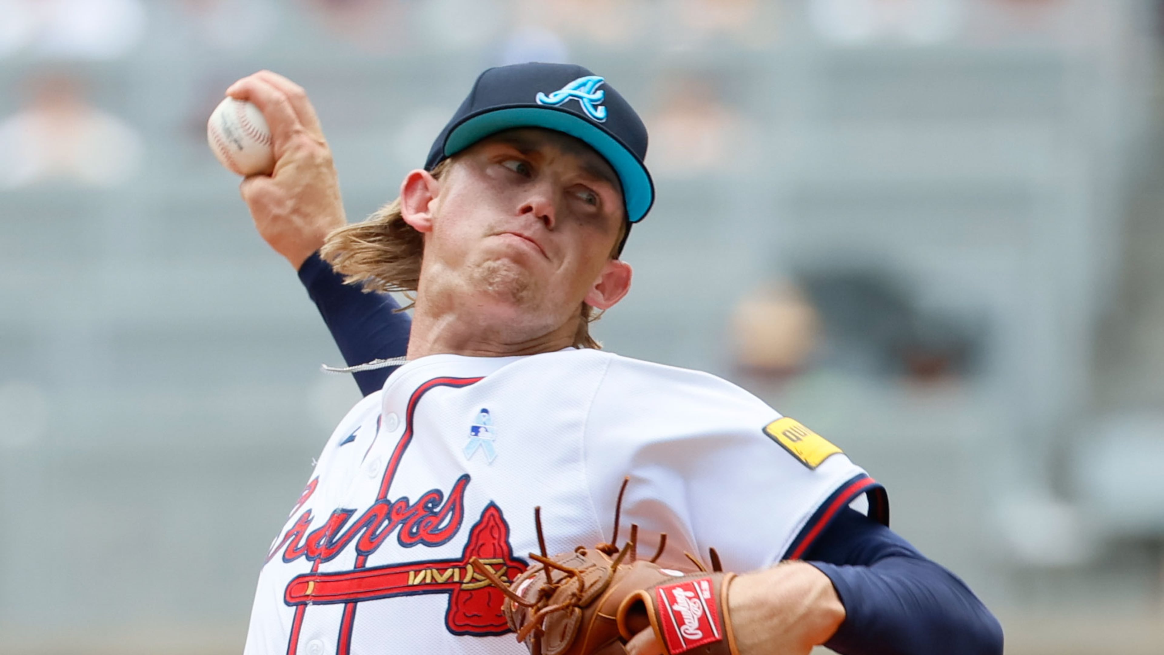 Braves starting Hurston Waldrep (30) throws a pitch to a Tampa Bay Rays batter during the first inning at Truist Park on Sunday, June 16, 2024, in Atlanta.
(Miguel Martinez/ AJC)