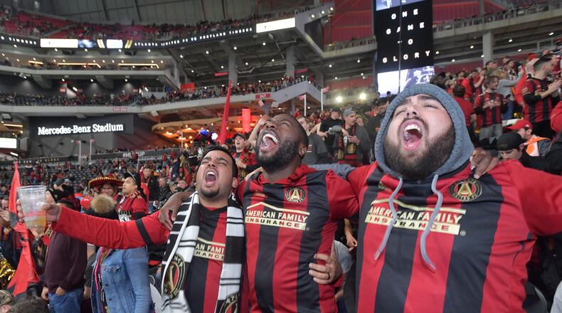 December 8, 2018 Atlanta - Atlanta United fans cheer before the start of the MLS championship game between the Portland Timbers and the Atlanta United on Saturday, December 8, 2018. HYOSUB SHIN / HSHIN@AJC.COM