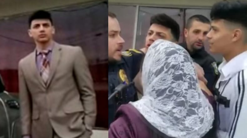 Angel Cruz (left) was critically injured in a Tuesday night shooting. He is the son of the pastor and woman convicted for fighting a police officer in 2018 (right).