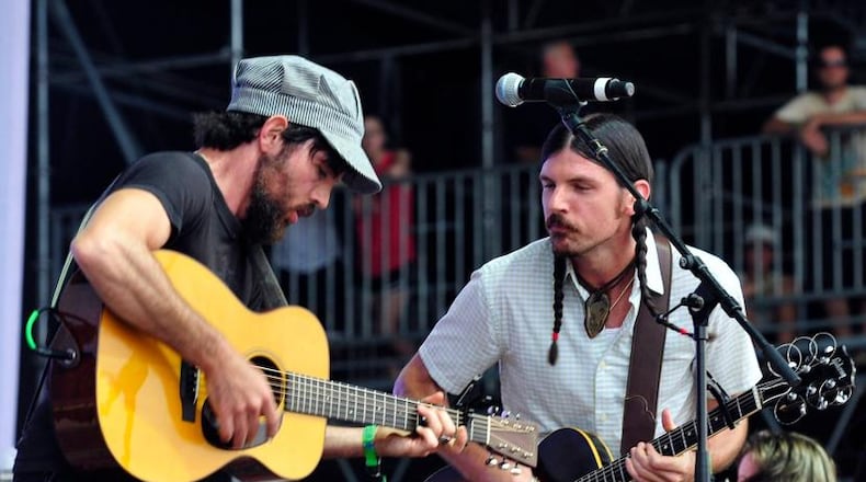Seth and Scott Avett of the Avett Brothers get hot playing the final day of the Bonnaroo Music & Arts Festival on June 15, 2019, in Manchester, Tenn.