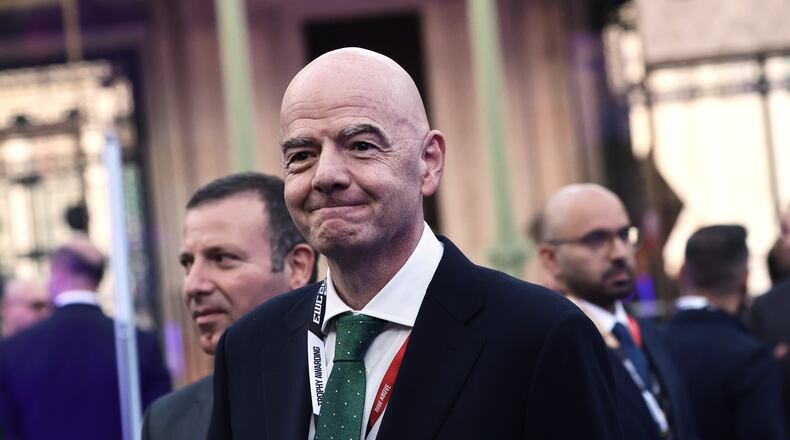 FIFA President Gianni Infantino attends the closing ceremony of the Esports World Cup at the Grand Palais in Paris, France, Sunday Aug. 23, 2026. (Teresa Suarez/Pool Photo via AP)