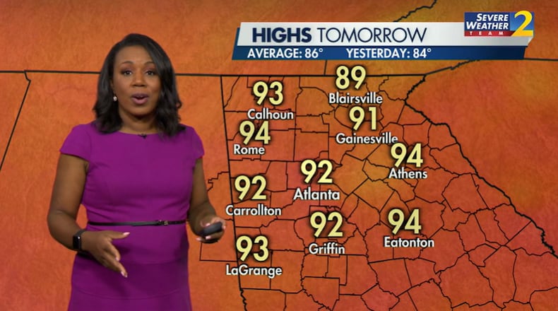 Channel 2 Action News meteorologist Ebonie Deon says temperatures will climb into the low 90s Sunday.