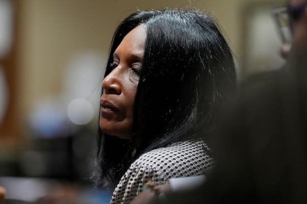 RowVaughn Wells, mother of Tyre Nichols, listens during the trial of three former Memphis police officers accused in the 2023 fatal beating of her son, Wednesday, April 30, 2025, in Memphis, Tenn. (AP Photo/George Walker IV, Pool)