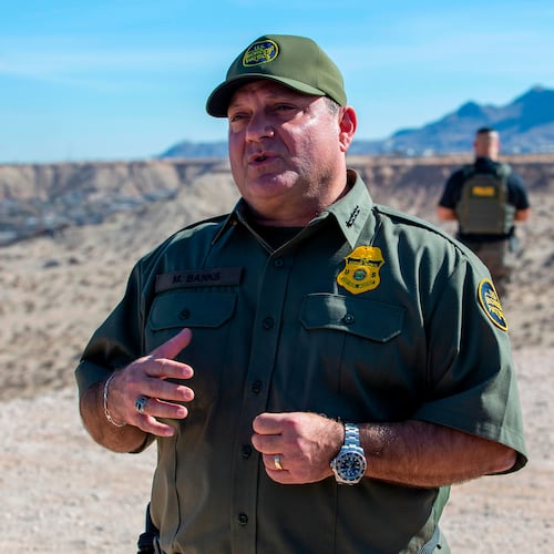 FILE - Border Patrol Chief Michael Banks speaks to reporters during the visit to the US-Mexico border by Defense Secretary Pete Hegseth in Sunland Park, N.M., Feb. 3, 2025. (AP Photo/Andres Leighton, File)