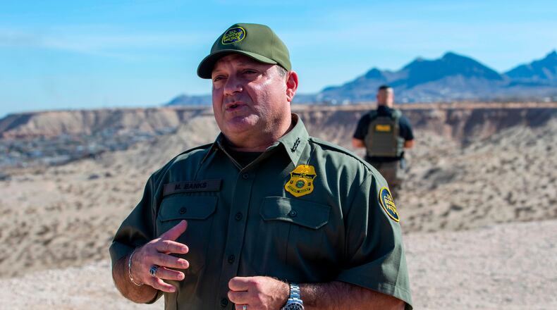 FILE - Border Patrol Chief Michael Banks speaks to reporters during the visit to the US-Mexico border by Defense Secretary Pete Hegseth in Sunland Park, N.M., Feb. 3, 2025. (AP Photo/Andres Leighton, File)