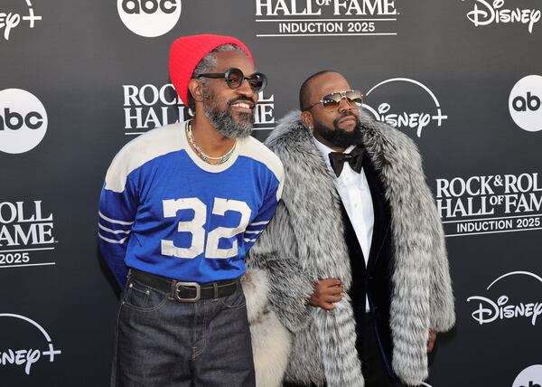 André 3000 (left) and Big Boi of Outkast attend the 2025 Rock & Roll Hall of Fame Induction Ceremony at Peacock Theater on Nov. 8, 2025 in Los Angele. (Maya Dehlin Spach/WireImage)