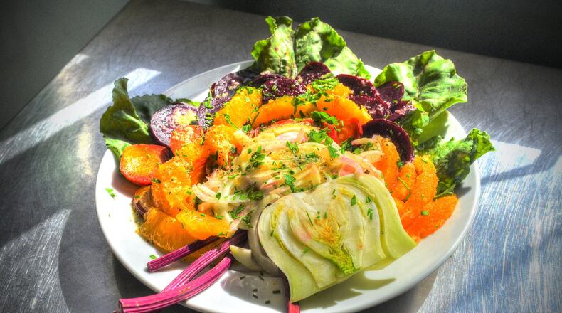 Beet, Fennel and Citrus Salad with Horseradish, an elegant winter salad from the 2019 “Joy of Cooking” (Scribner, $40), can be made with oranges or grapefruit. The horseradish dressing gives it a nice zip. STYLING BY WENDELL BROCK / CONTRIBUTED BY CHRIS HUNT PHOTOGRAPHY