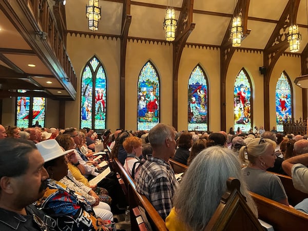 A large crowd gathers at the Mulberry Street United Methodist Church in Macon to demonstrate unity after an antisemitic attack against a nearby synagogue. 